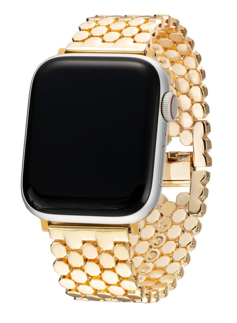 سوار ساعة آبل من الفولاذ المعدني الذهبي 42مم/44مم/45مم – شريط مرصّع ذو روابط سداسية مُلمع، شريط فاخر أنيق قابل للتعديل - Image 1